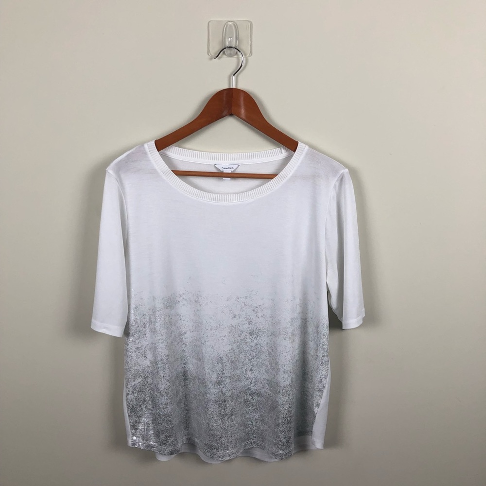 Calvin Klein Shimmer Silver Blouse Size L